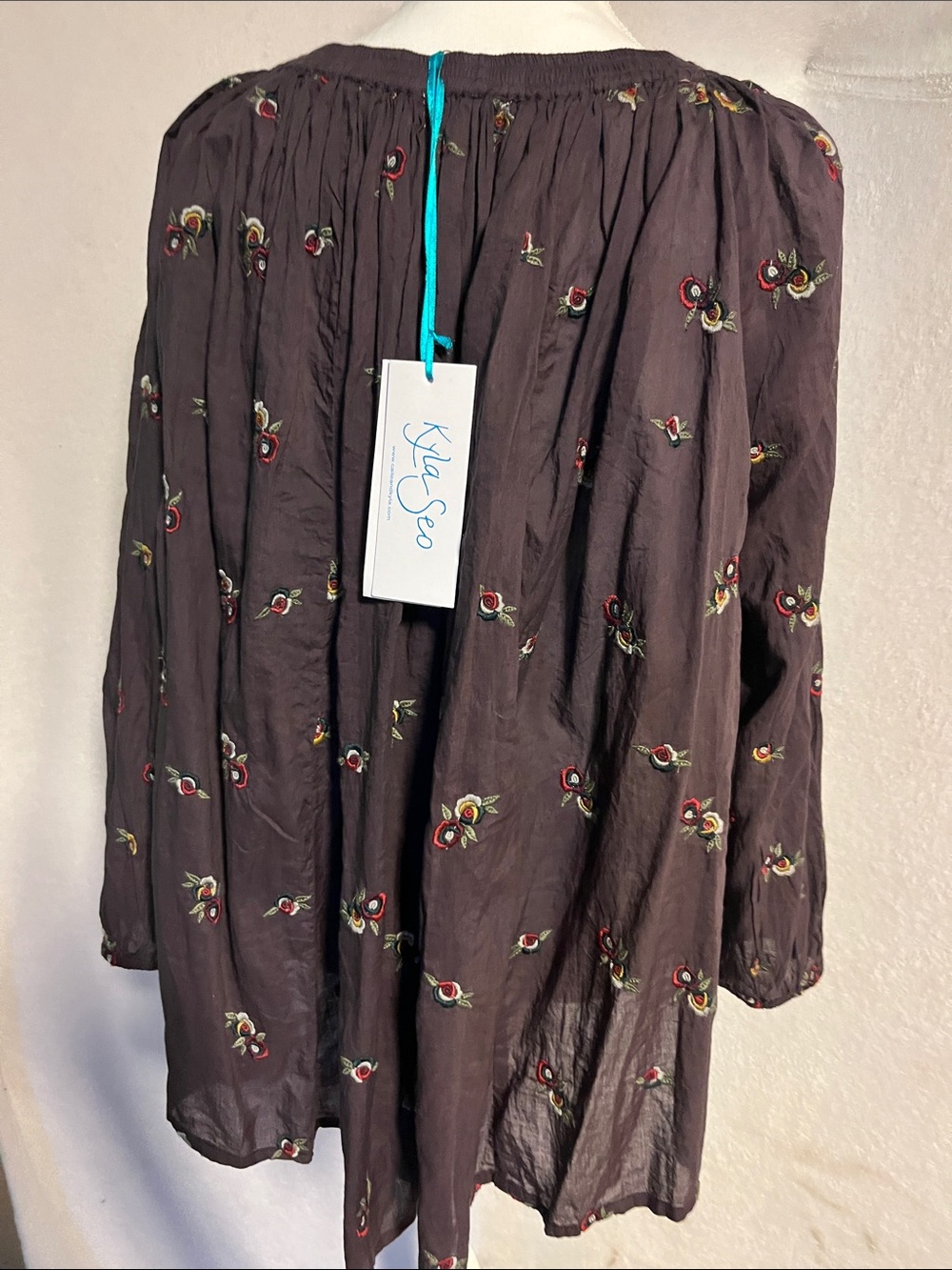 Embroidered Boho Peasant Tunic Top - Deep Plum - Picture 4 of 7